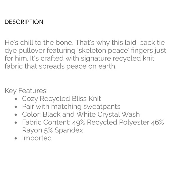 NWT, Chaser, Boys, Tie Dye Skeleton Peace
Pullover - Picture 4 of 7